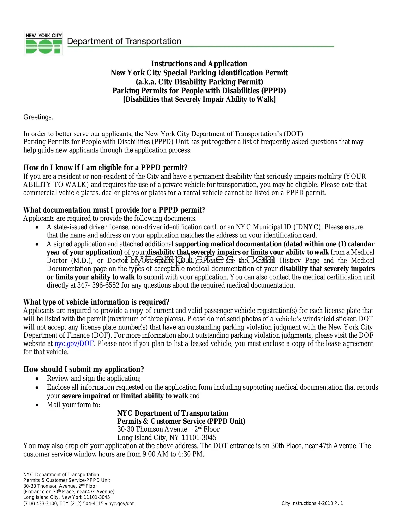 Fillable NYC disability parking permit Form in PDF