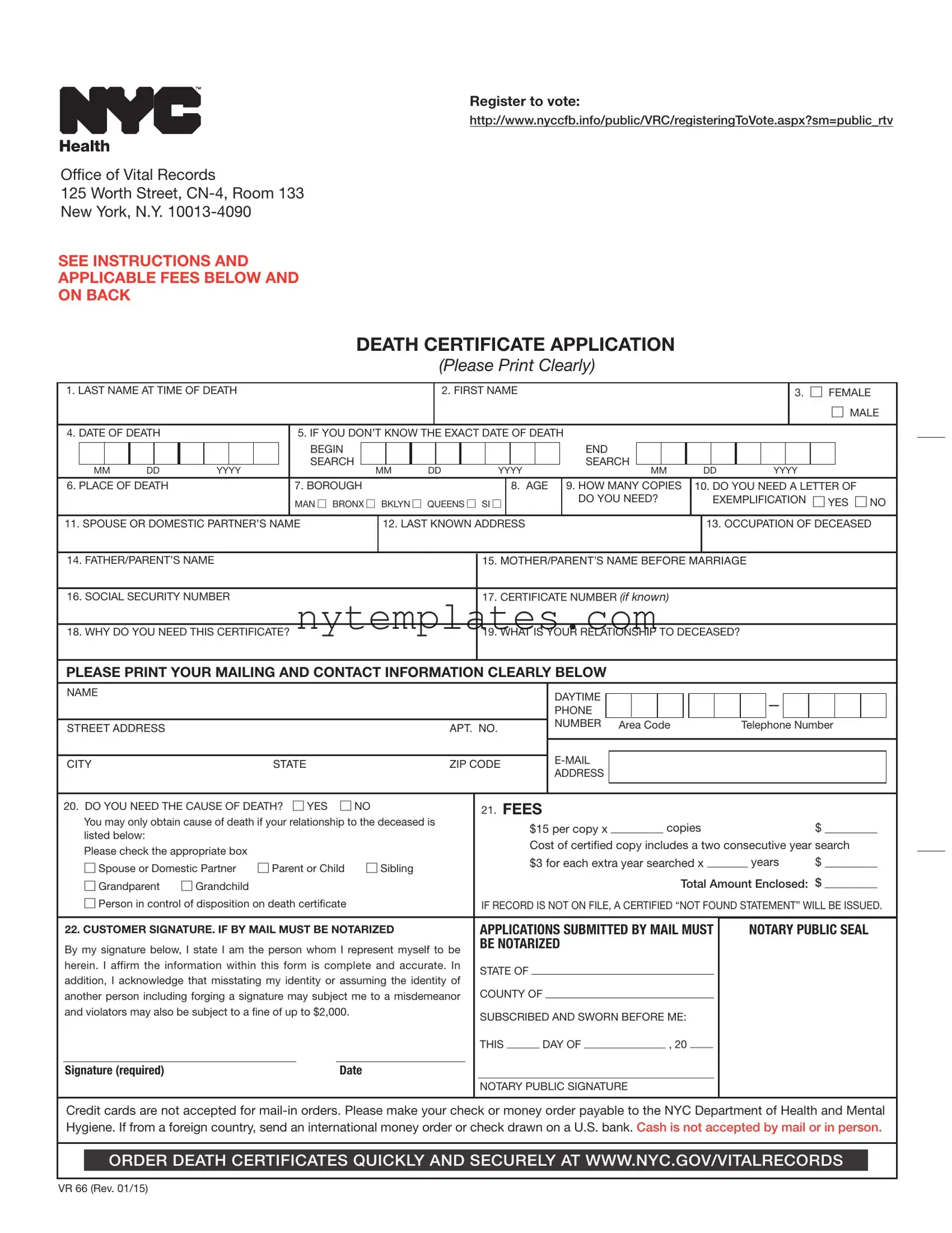 Fillable Nyc Health Vr 66 Form in PDF