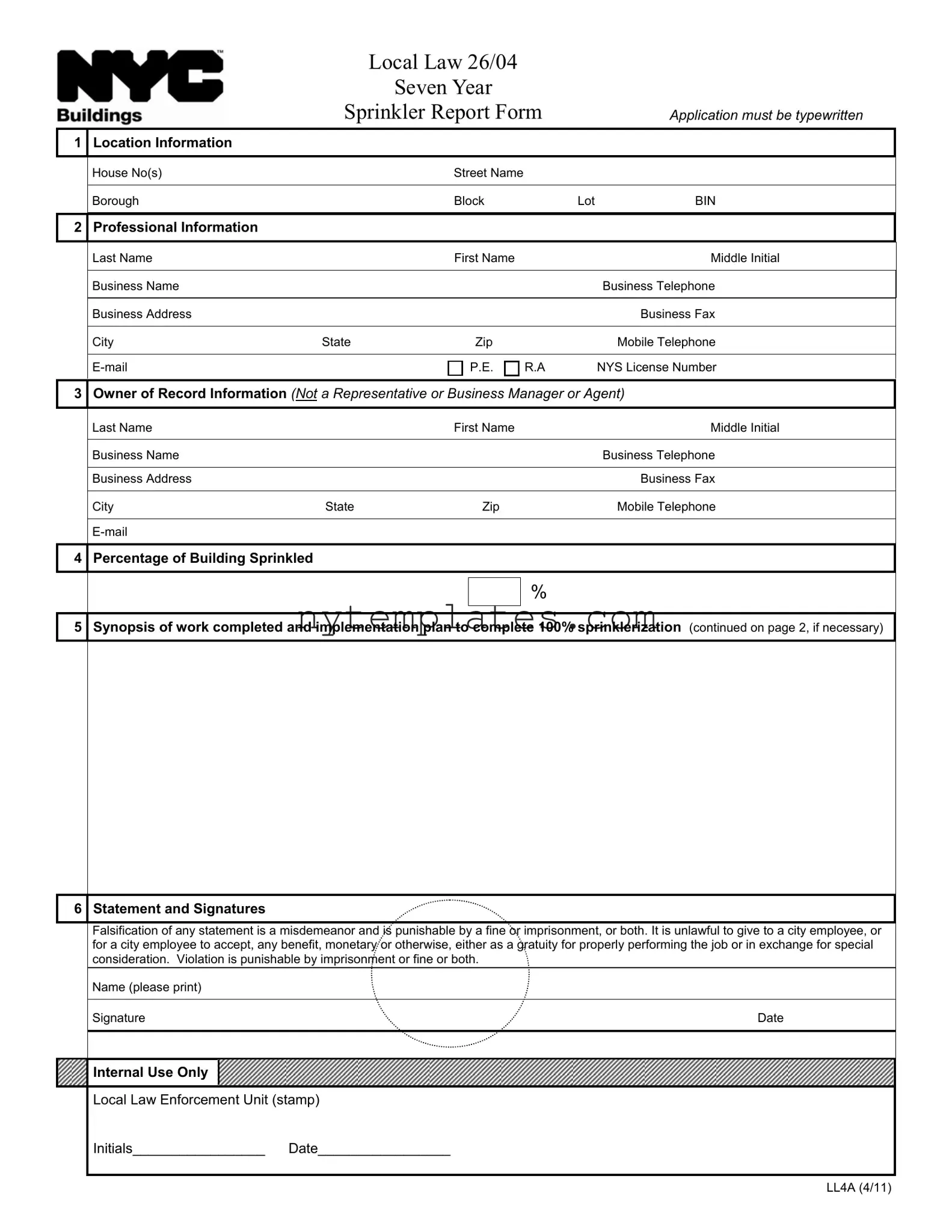 Fillable Nyc Ll4A Form in PDF