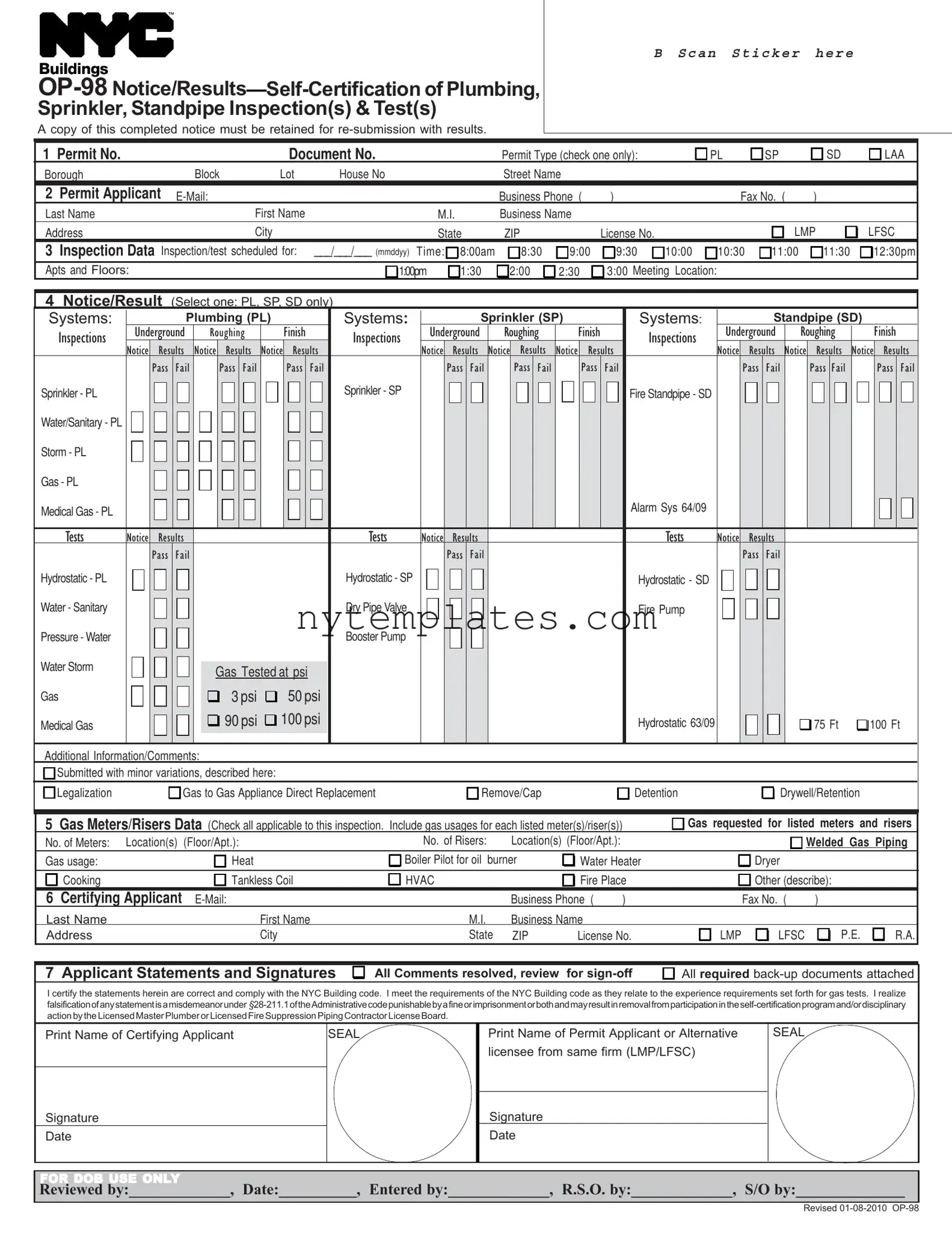 Fillable Nyc Op 98 Form in PDF