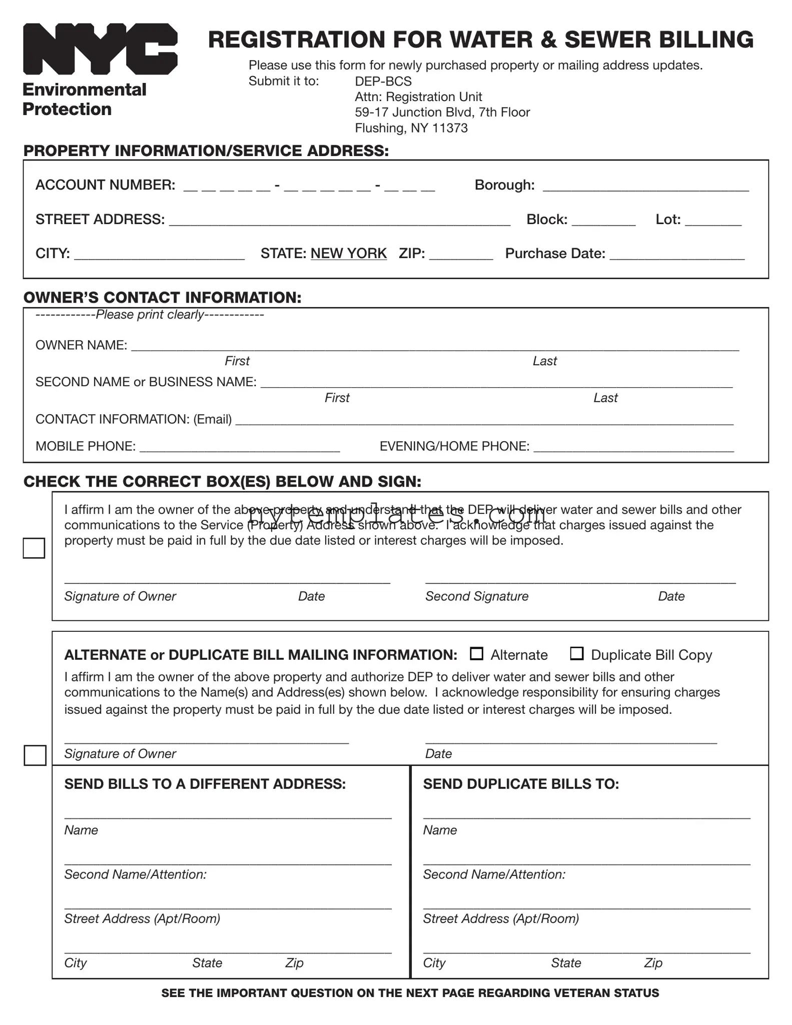Fillable Nyc Water Billing Form in PDF