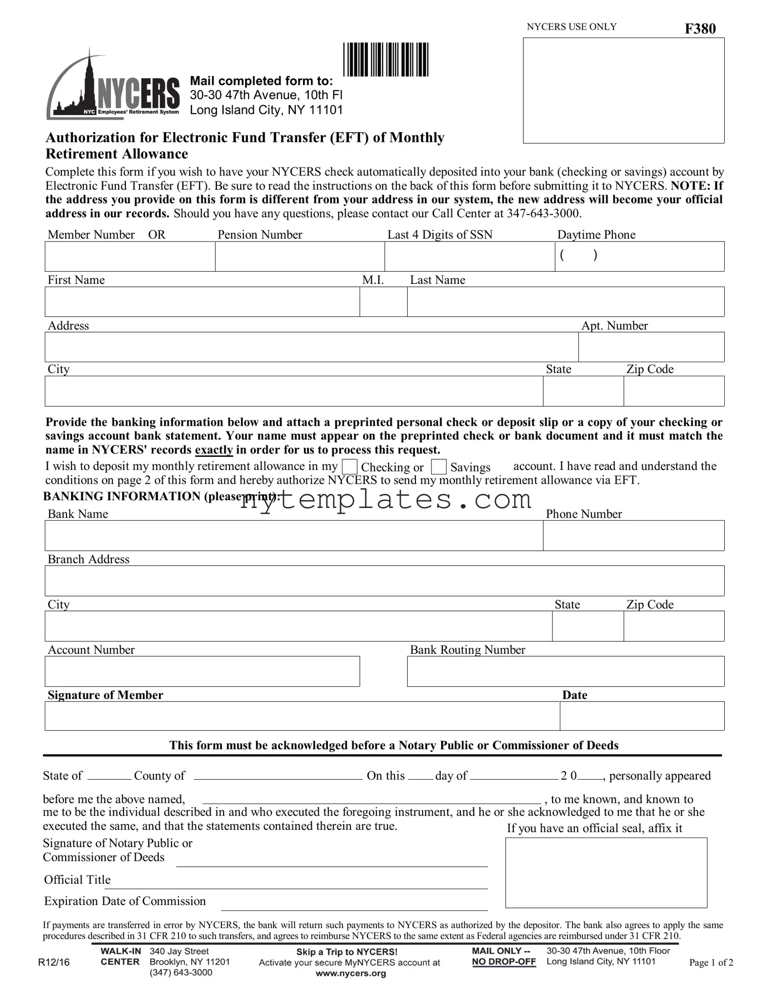 Fillable Nycers 380 Form in PDF