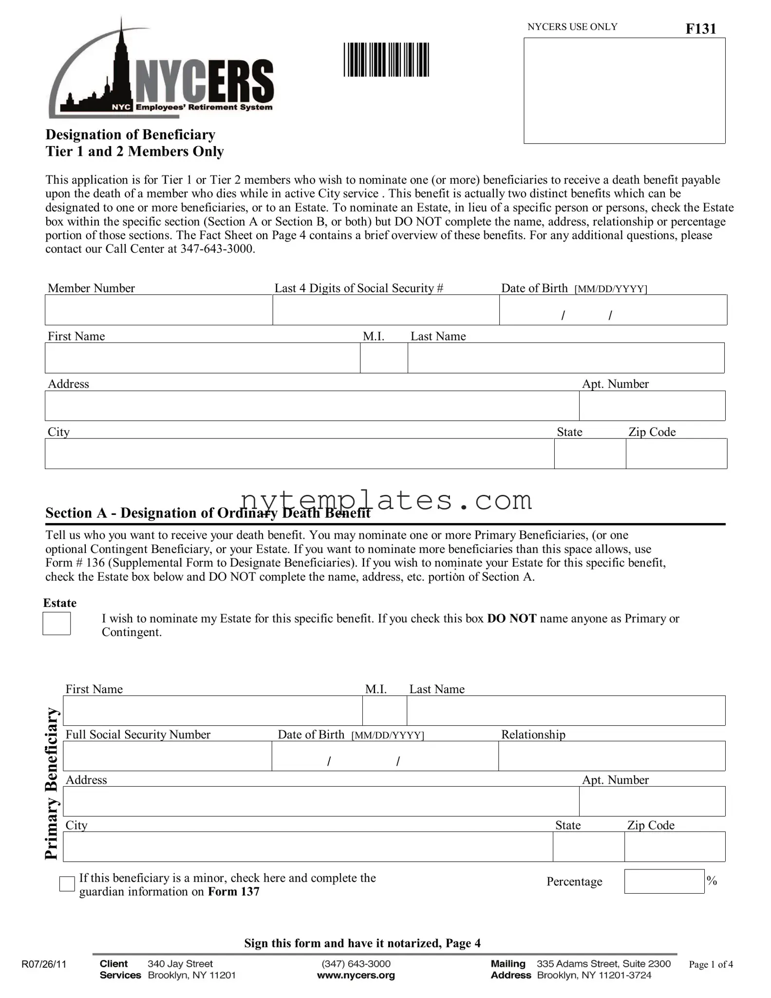 Fillable Nycers F131 Form in PDF