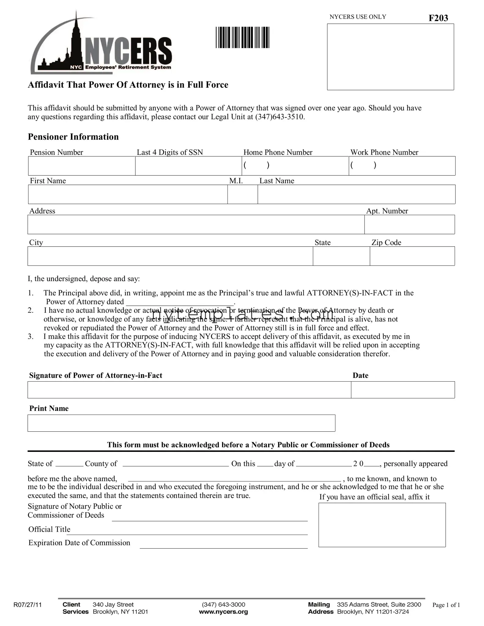 Fillable Nycers F203 Form in PDF