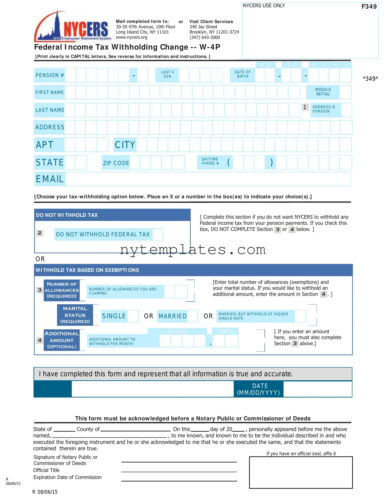 Fillable Nycers F349 Form in PDF