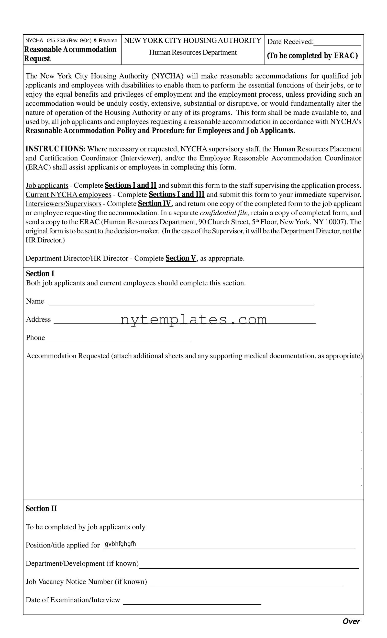 Fillable Nycha 015 208 Form in PDF