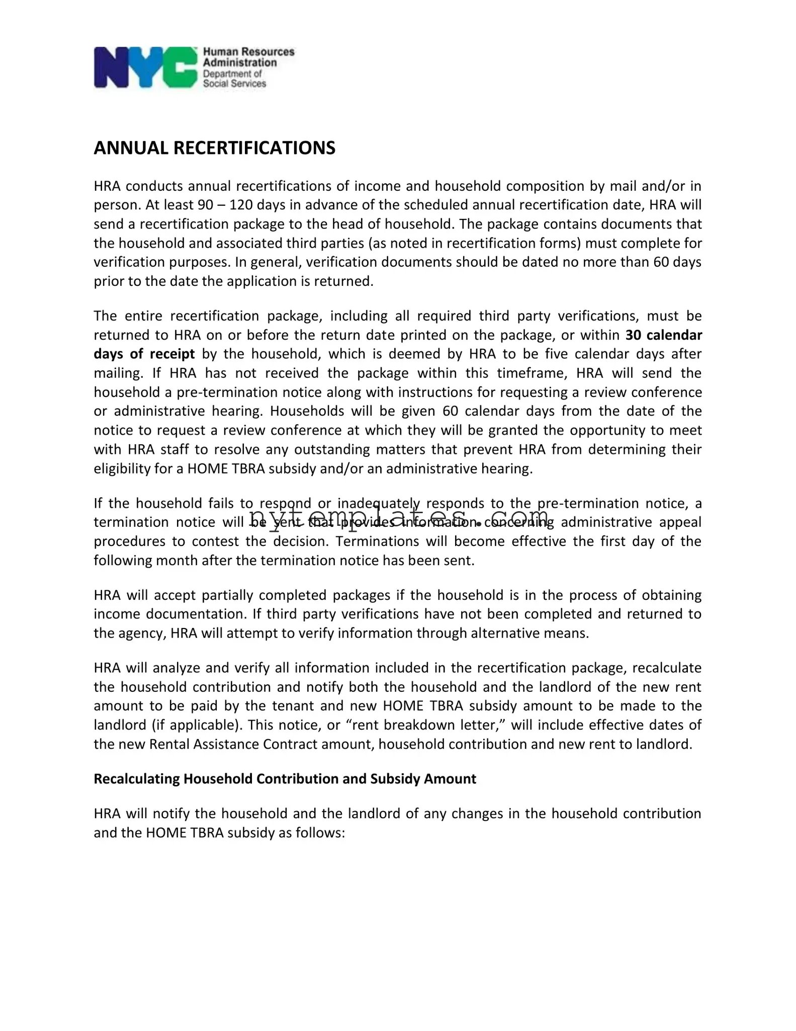 Fillable Nycha Annual Recertification Form in PDF
