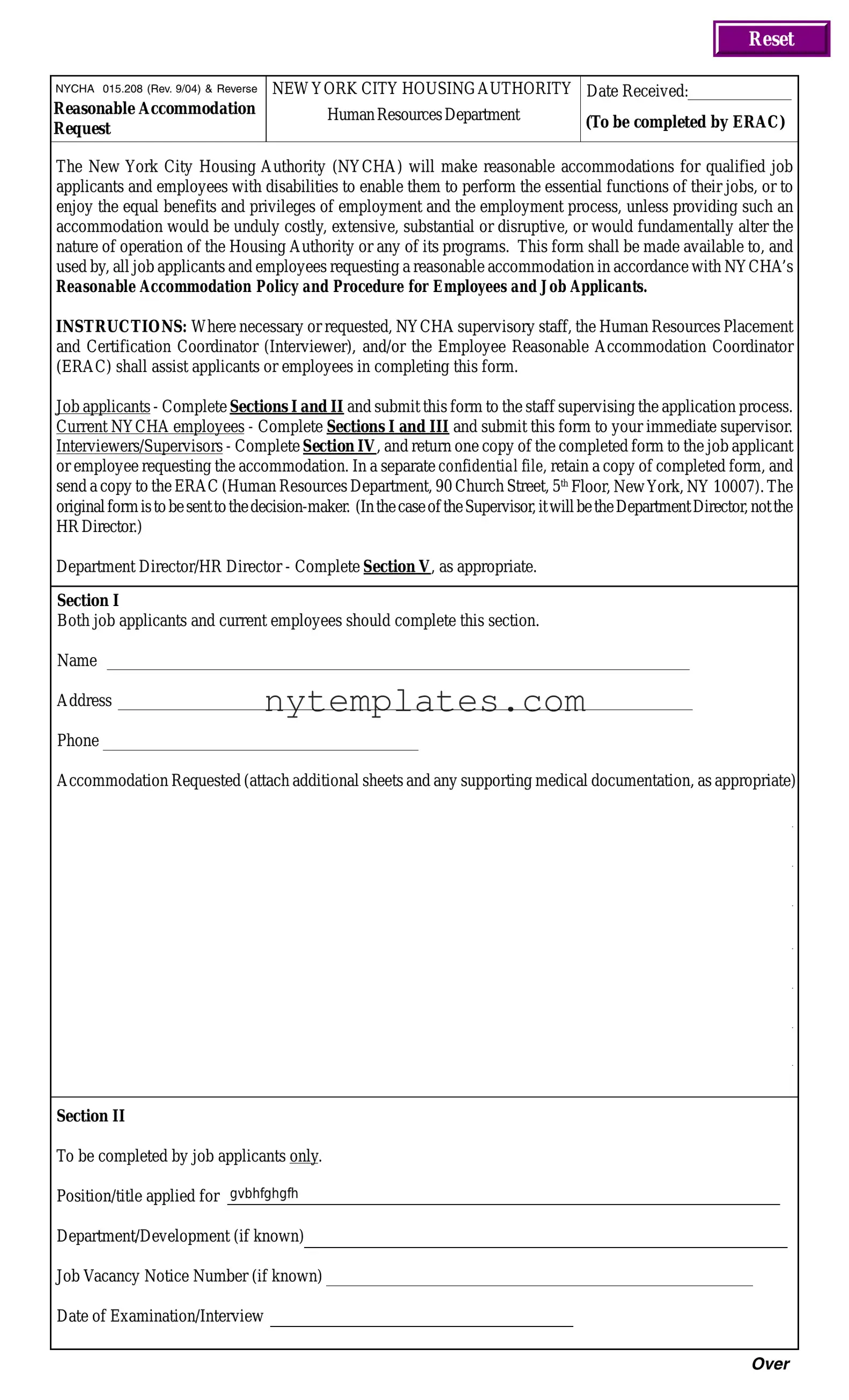 Fillable Nycha Employment Application Form in PDF