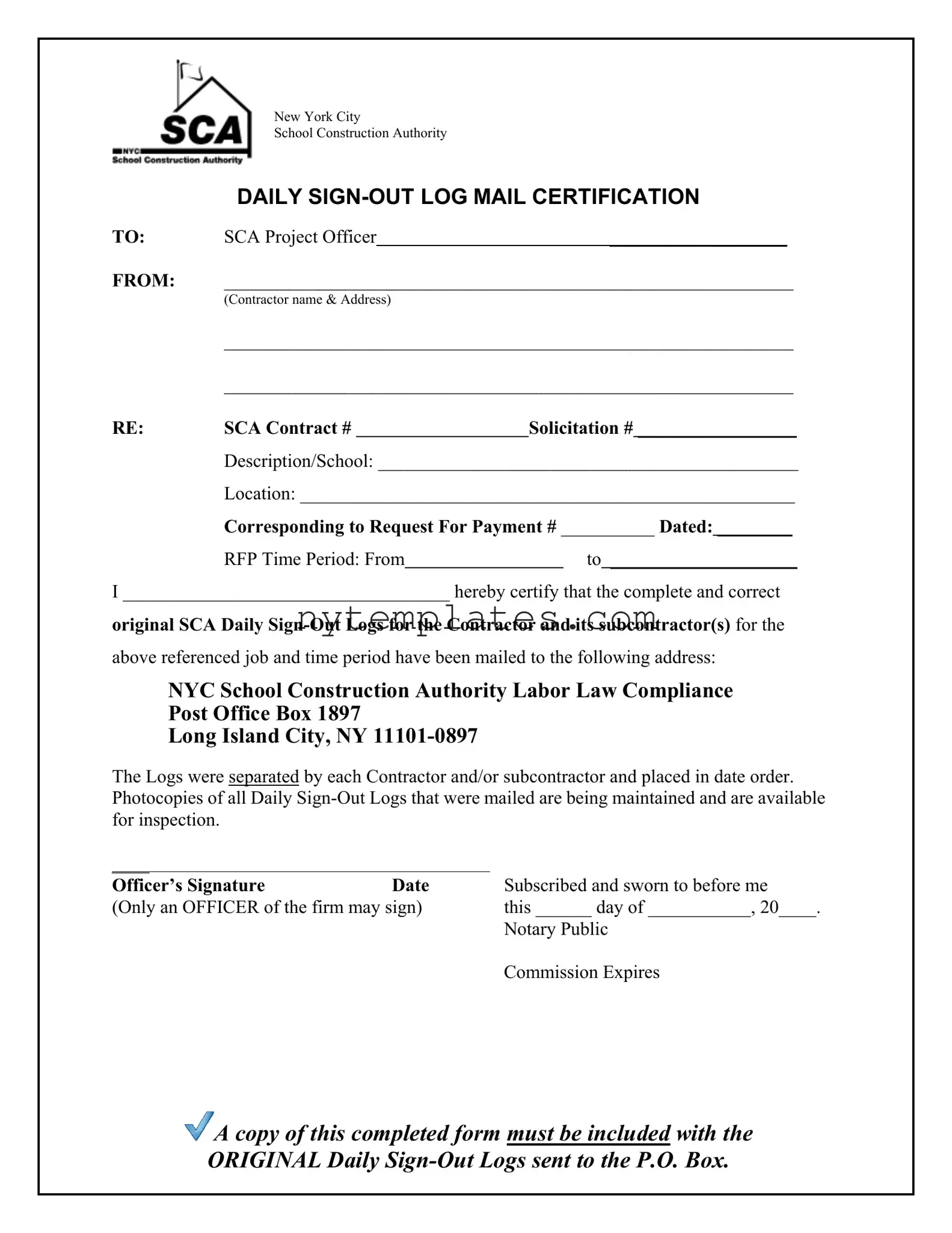 Fillable Nycsca Daily Form in PDF
