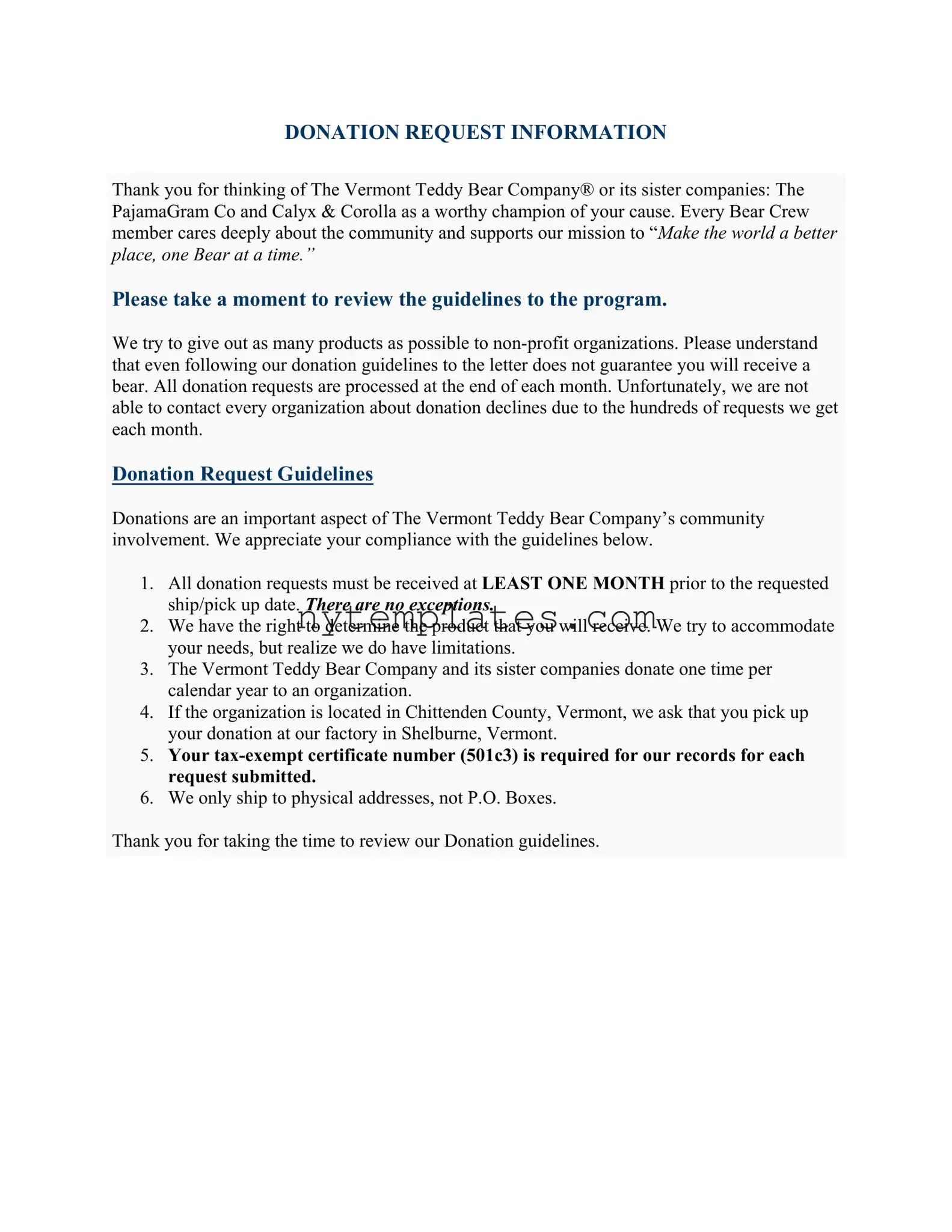 Fillable Product Donation Request Nyc Form in PDF