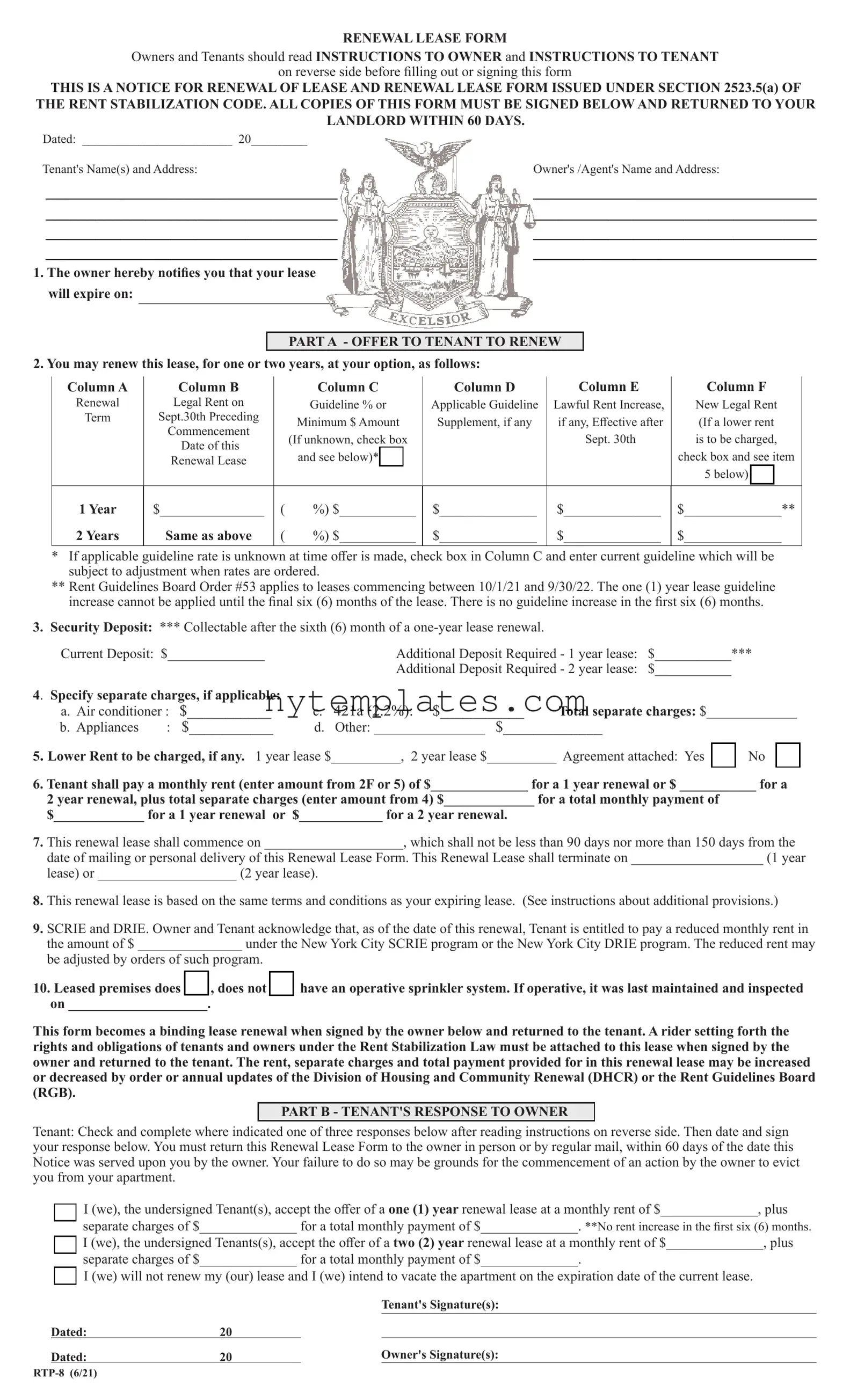 Fillable Renewal Lease Nyc Form in PDF