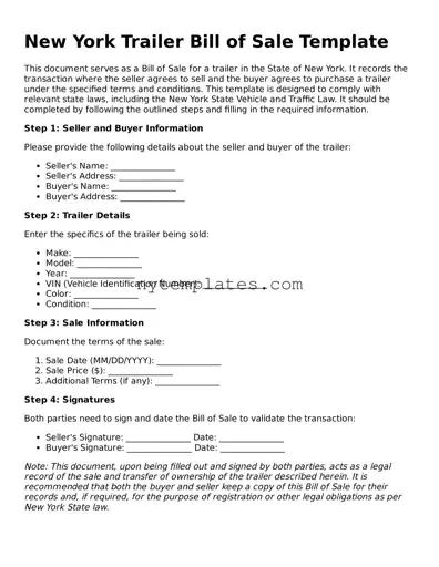 New York Trailer Bill of Sale Form