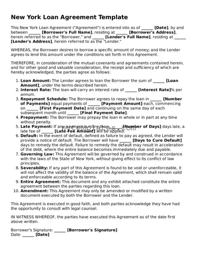 New York Loan Agreement Form