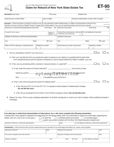 Fillable New York Et 95 Form in PDF