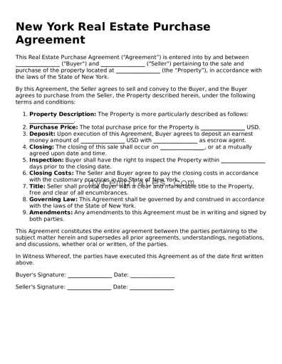 New York Real Estate Purchase Agreement Form