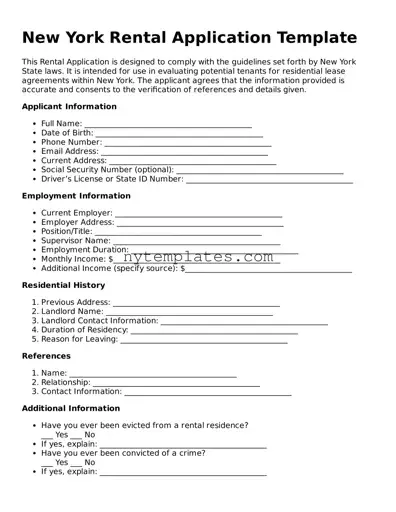 New York Rental Application Form