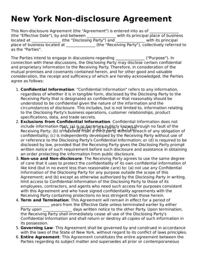 New York Non-disclosure Agreement Form