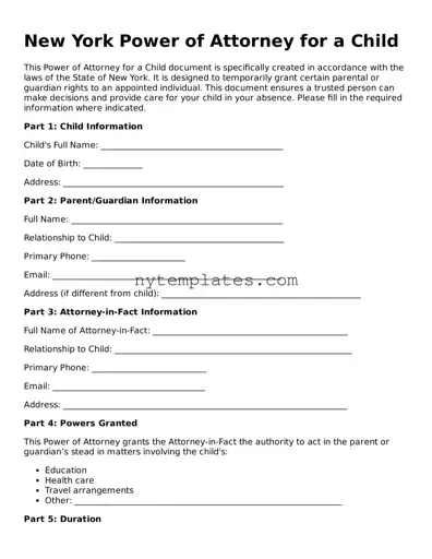 New York Power of Attorney for a Child Form