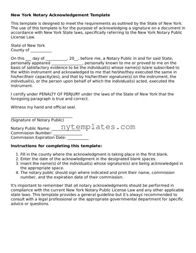 New York Notary Acknowledgement Form