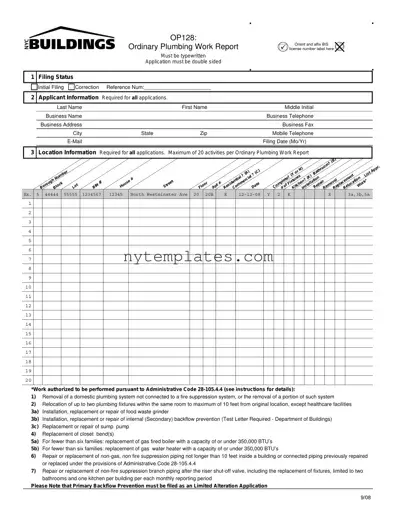 Fillable Nyc Buildings Op128 Form in PDF