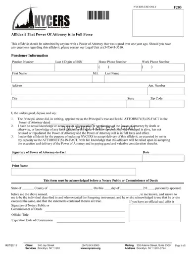 Fillable Nycers F203 Form in PDF