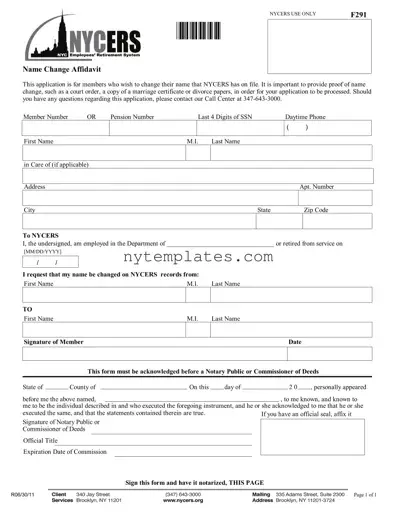 Fillable Nycers F291 Form in PDF