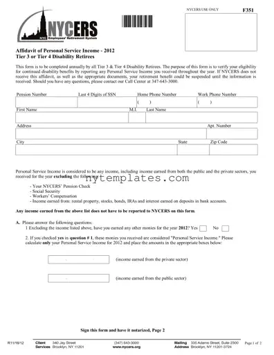 Fillable Nycers F351 Form in PDF