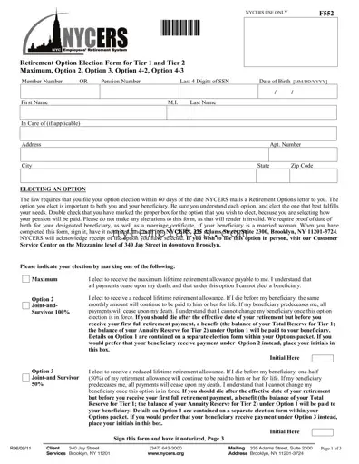 Fillable Nycers F552 Form in PDF