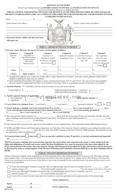 Fillable Renewal Lease Nyc Form in PDF
