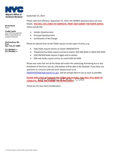 Fillable Vendex Nyc Form in PDF