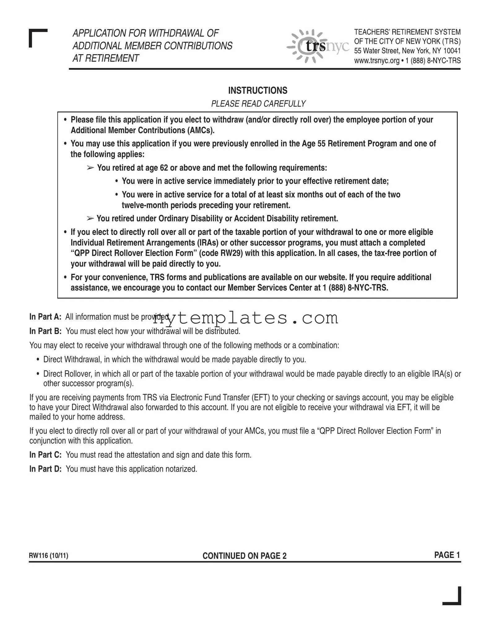 Fillable Trsnyc Rw116 Form in PDF