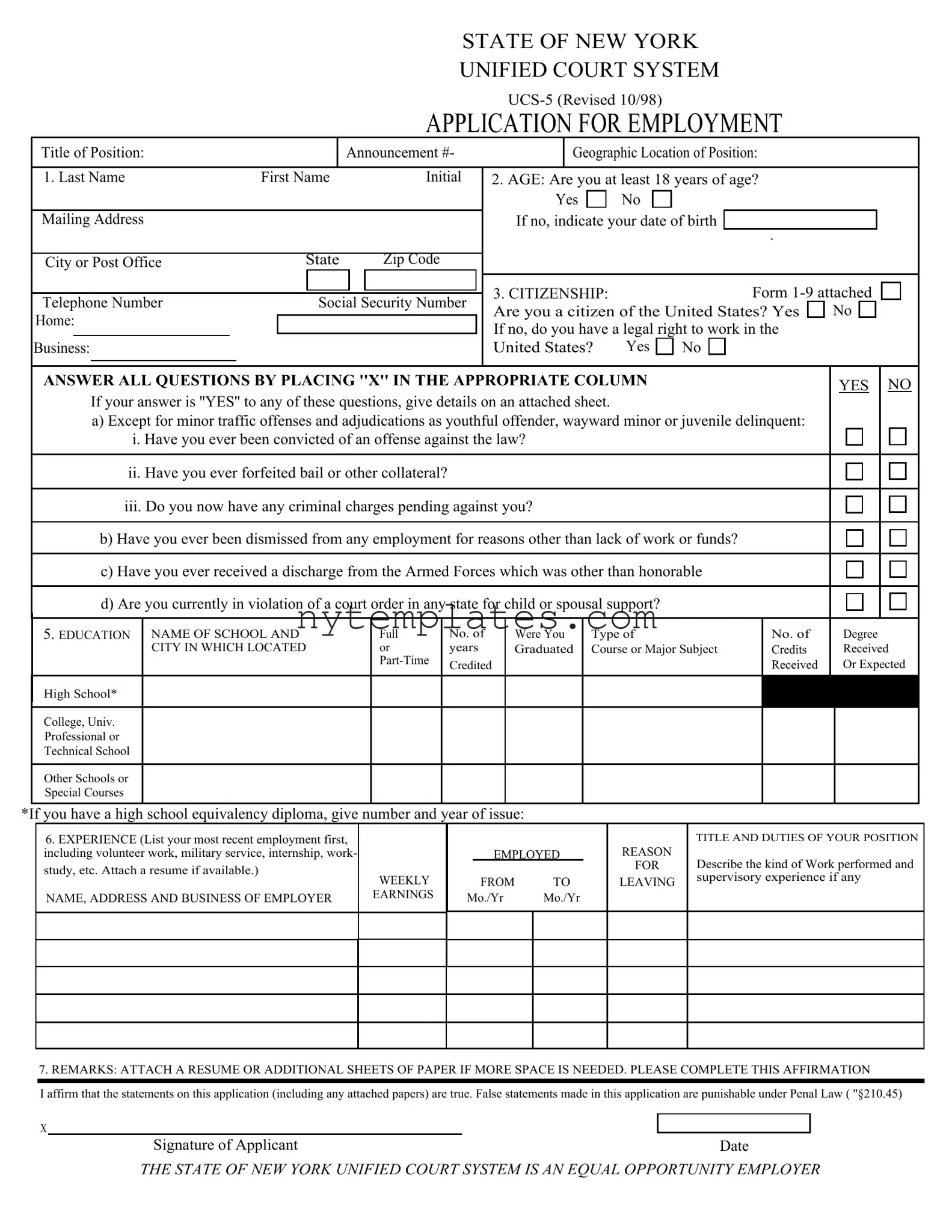 Fillable Ucs 5 New York Form in PDF